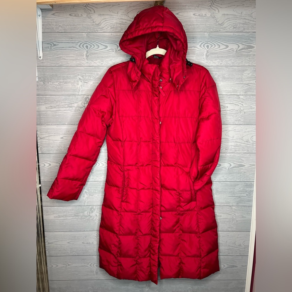 Vintage Red Down Puff Quilted Coat Brand The Company Store Size Small